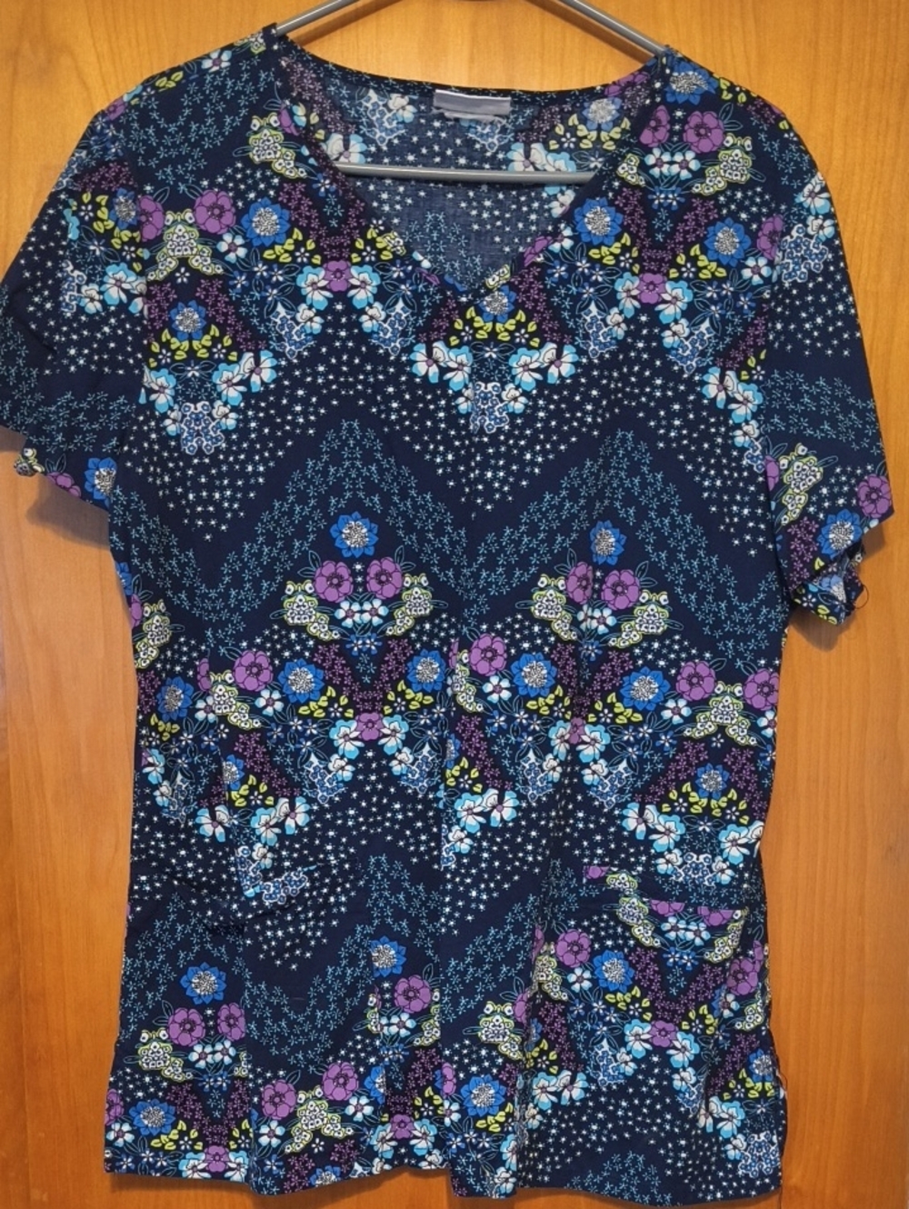 Women’s Navy Floral Scrub Top